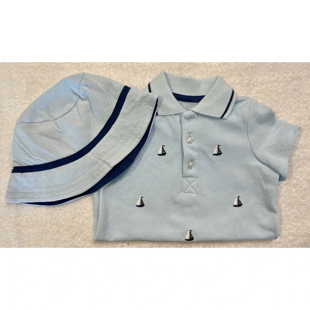 New‎ Little Me Romper Nautical Sailboats Blue Size 9 Months Hat 9 12 Month NWT